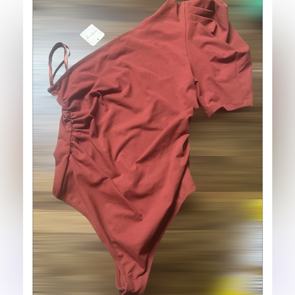 $68 Free People Somethin Bout You Bodysuit Puff Sleeve Russet Acorn fall Brown - Picture 3 of 4
